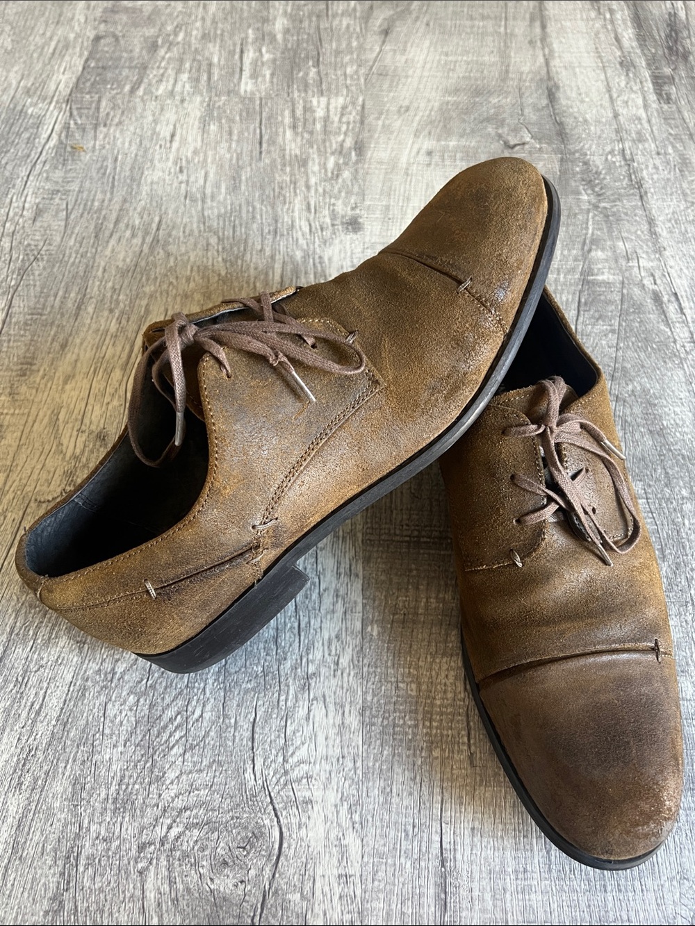 John Varvatos USA Men Schooner Cap Toe Suede Oxfords Distressed Brown Size 11